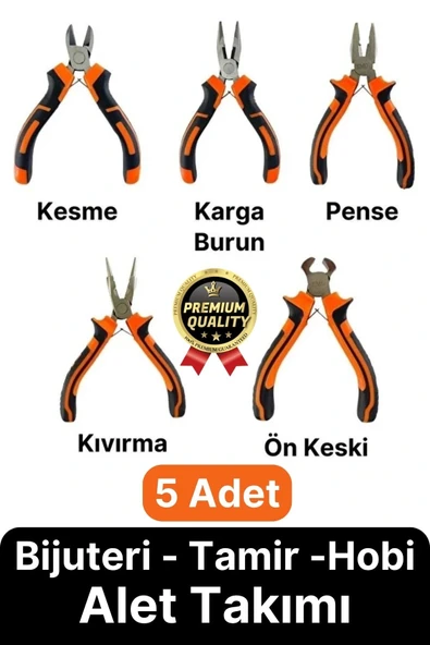 Profesyonel Bijuteri Set Dayanıklı Kıvırma Kesme Pense Yan Keski Karga Burun Hobi Alet Takımı 5 Adet ürün görseli 1