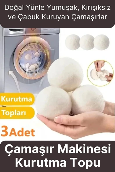 Sürtünme Engellen Kırışıklık Azaltıcı Çabuk Kuruma Yün Çamaşır Makinesi Kurutma Topu Yumuşatıcı 3'lü ürün görseli 1