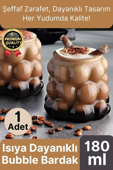 Özel Çeyiz Şeffaf İnce Şık Latte Meşrubat Kahve Çay Borosilikat Üzüm Model Bubble Bardak 180 Ml ürün görseli 1