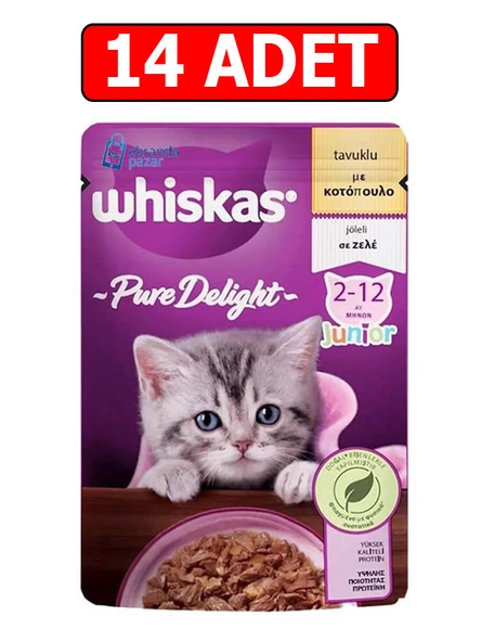 whiskas pure delight tavuklu yavru kedi konserve 85gr 14adet pouch kedi ıslak mama kedi yaş maması güveç ürün görseli 1