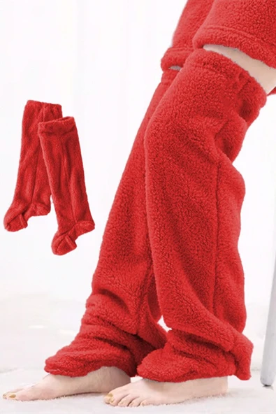 Wellsoft Peluş Diz Üstü Ev Çorabı Uzun Çorap - Resim 8