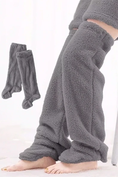 Wellsoft Peluş Diz Üstü Ev Çorabı Uzun Çorap - Resim 4
