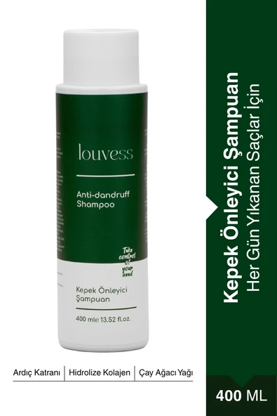 Louvess Kepek Önleyici Şampuan (Çay Ağacı ve Ardıç Katranı İle Güçlendirilmiş Kepek Karşıtı Şampuan 400 ML) ürün görseli 1