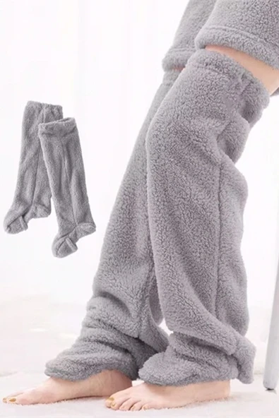 Wellsoft Peluş Diz Üstü Ev Çorabı Uzun Çorap - Resim 2