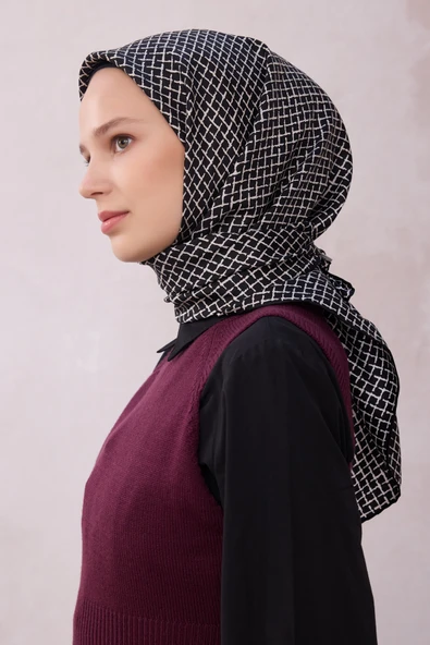 Çiçek Desen İpek Twill Eşarp 4203D01 - Resim 6