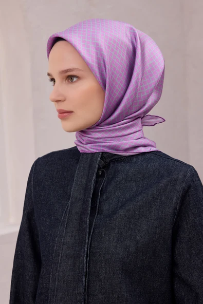 Çiçek Desen İpek Twill Eşarp 4203D01 - Resim 10