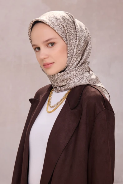 Çiçek Desen İpek Twill Eşarp 4208D01 - Resim 3