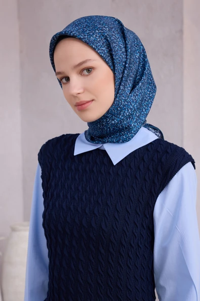 Çiçek Desen İpek Twill Eşarp 4208D01 - Resim 5