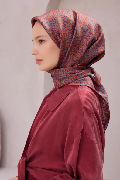 Çiçek Desen İpek Twill Eşarp 4208D01 - Resim 9