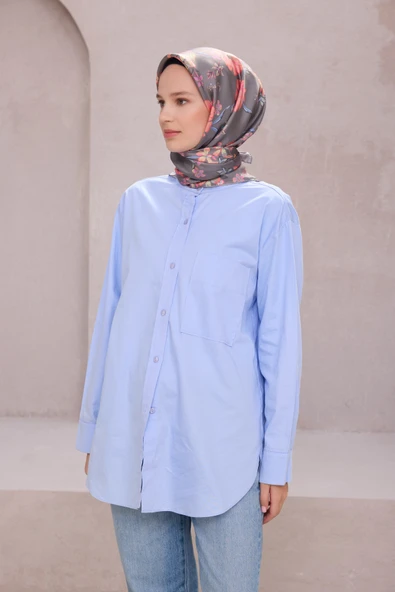 Çiçek Desen İpek Twill Eşarp 4210D01 - Resim 6