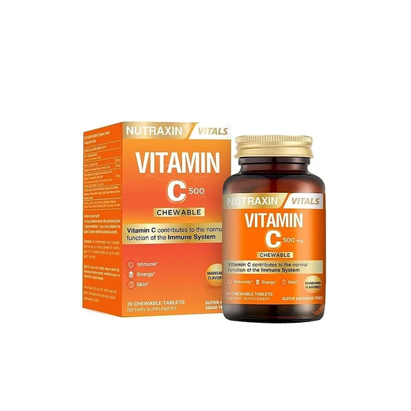 Nutraxin Vitamin C 500mg Mandalina Aromalı 30 Çiğneme Tableti Takviye Edici Gıda ürün görseli 1