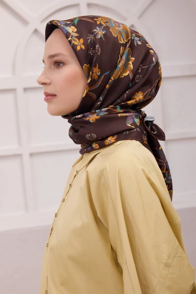 Çiçek Desen İpek Twill Eşarp 4210D01 - Resim 3