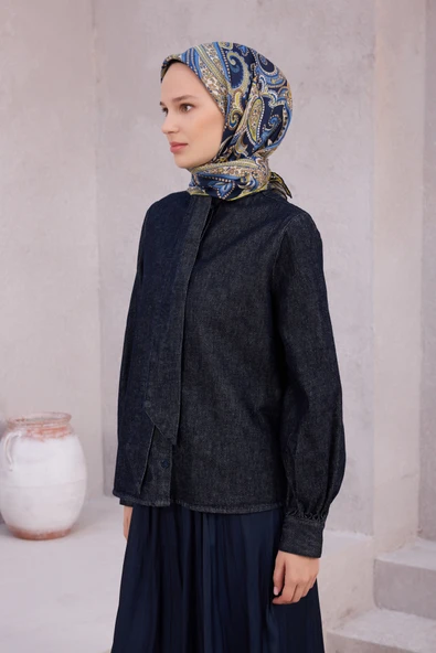 Çiçek Desen İpek Twill Eşarp 4210D01 - Resim 2