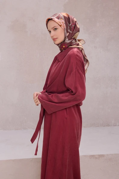 Çiçek Desen İpek Twill Eşarp 4219D01 - Resim 6