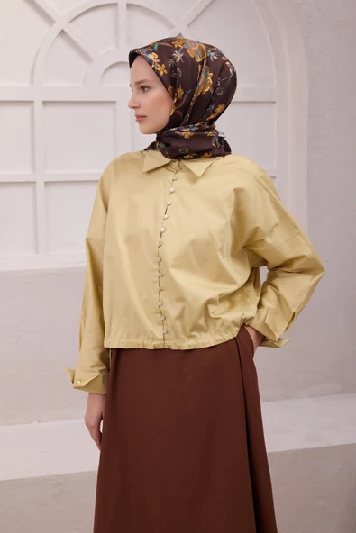 Çiçek Desen İpek Twill Eşarp 4210D01 - Resim 4