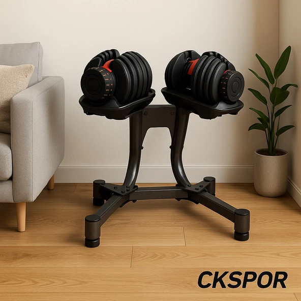 CKSpor Ayarlanabilir Dambıl  Ve Stand Seti 2 x 24 Kg Ayarlanabilir  Mekanizmalı Dambıl + Dambıl Standı ürün görseli 1