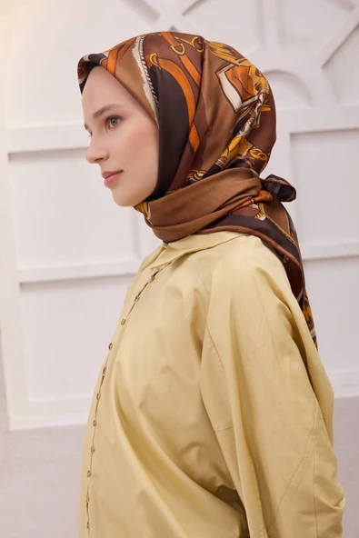 Obje Desen İpek Twill Eşarp 4205D01 - Resim 5