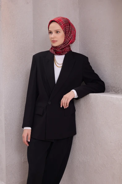 Ekose Desen İpek Twill Eşarp 4218D01 - Resim 4