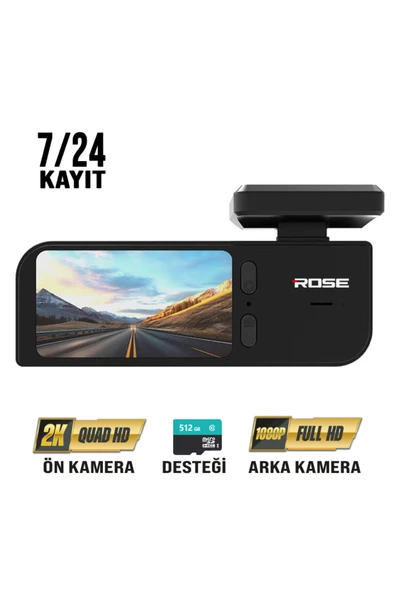 Rose Araç Kamera Kayıt Seti MR-76 Rose Model 2K Ön Kamera + 1K Arka Kamera 7/24 Kayıt ürün görseli 1