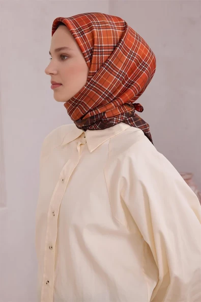 Ekose Desen İpek Twill Eşarp 4218D01 - Resim 8