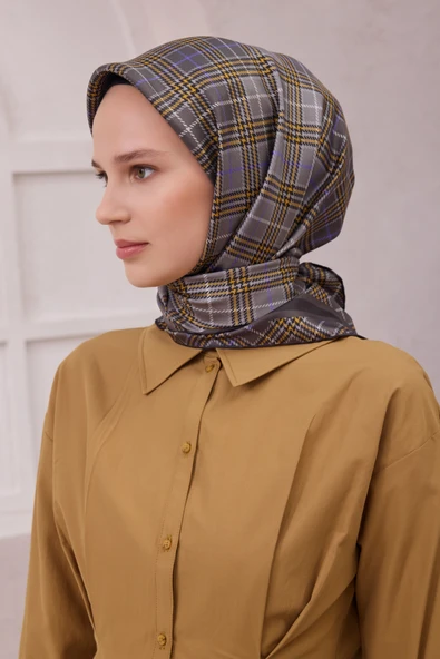 Ekose Desen İpek Twill Eşarp 4218D01 - Resim 6