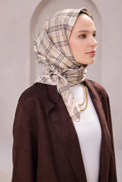 Ekose Desen İpek Twill Eşarp 4218D01 - Resim 11
