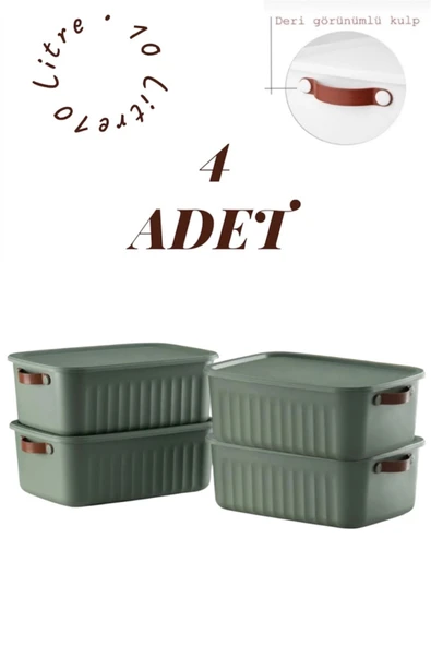 Bayev 4'lü Yeşil 10 Lt Boxsis Set Çok Amaçlı Kapaklı Kutu Dolap Içi Düzenleyici Organizer - Hobi Kutusu ürün görseli 1