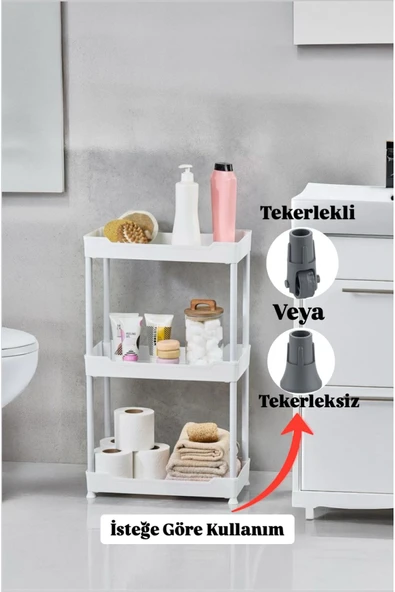 Bayev Clasy Beyaz 3 Katlı Lavabo Altı Düzenleyici Tekerlekli Mutfak Banyo Düzenleyici Raf Ünitesi ürün görseli 1