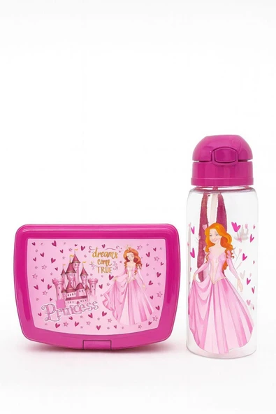 Bayev 2'Li Okul Beslenme Seti Prenses Lunch Box - Pembe Beslenme Kabı ve Suluk Set ürün görseli 1