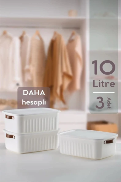 Bayev 3'lü Beyaz 10 Lt Boxsis Set Çok Amaçlı Kapaklı Kutu Dolap Içi Düzenleyici Organizer - Hobi Kutusu ürün görseli 1