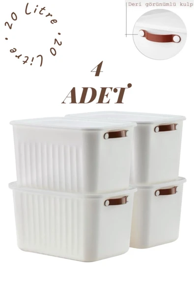 Bayev 4'lü Beyaz 20 Lt Boxsis Set Mega Boy Çok Amaçlı Kapaklı Kutu Dolap Düzenleyici Organizer-hobi Kutusu ürün görseli 1