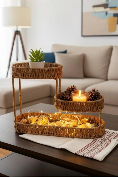 Bayev Hasır 700777 3 Katlı Oval Organizer Meyvelik Dekor Sepeti Düzenleyici ürün görseli 1