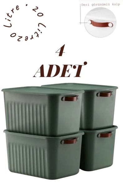 Bayev 4'lü Yeşil 20 Lt Boxsis Set Mega Boy Çok Amaçlı Kapaklı Kutu Dolap Düzenleyici Organizer-hobi Kutusu ürün görseli 1