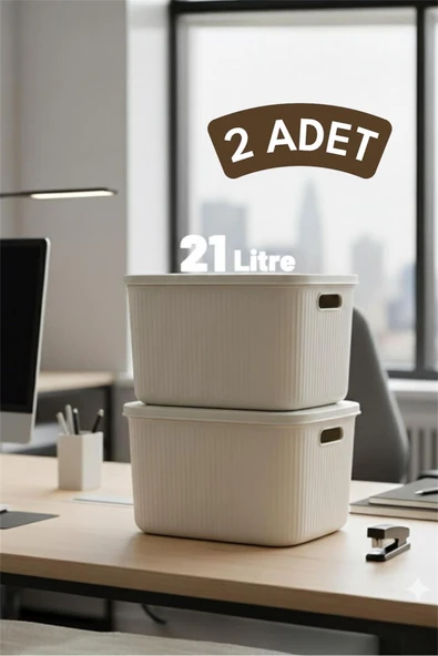 Bayev 2 Adet 21 Lt Colors Krem Ofis Dolap İçi Düzenleyici Organizer Oyuncak Kutusu Kapaklı Saklama Kutusu ürün görseli 1