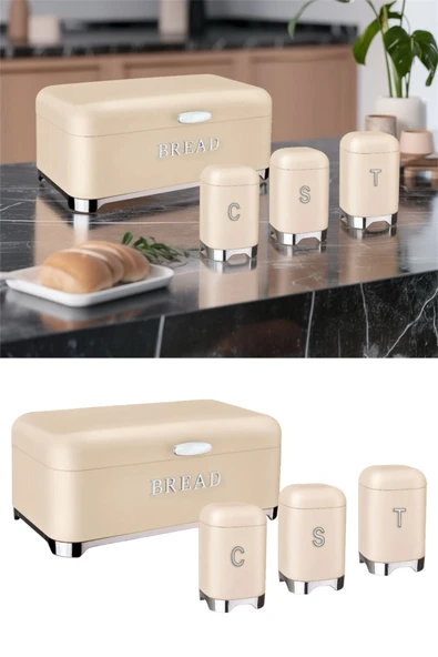 Bayev Cuisine Krem Metal Ekmek Ve Baharat Saklama Seti - Ekmeklik Ve Baharatlık 0044 ürün görseli 1