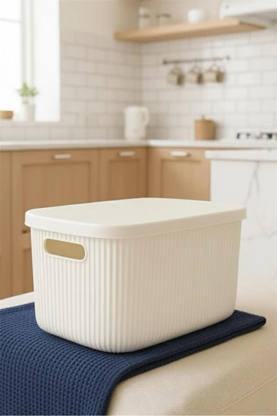 Bayev Colors Krem 6 Litre Çok Amaçlı Kapaklı Organizer Kutu Takı Makyaj Banyo Mutfak Düzenleyici ürün görseli 1