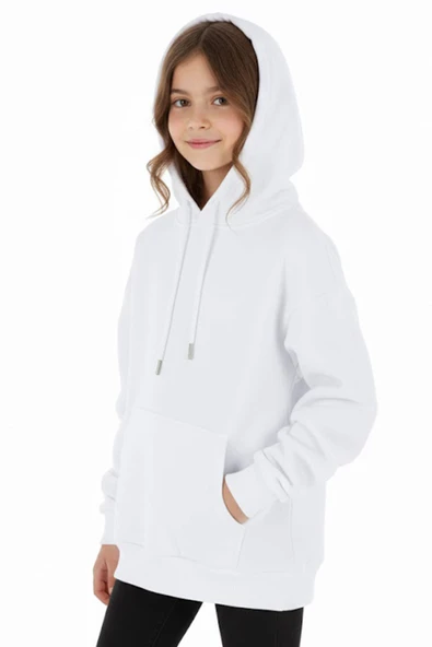 Kız Çocuk Sweatshirt Kapüşonlu Şardonlu Kışlık - Resim 3