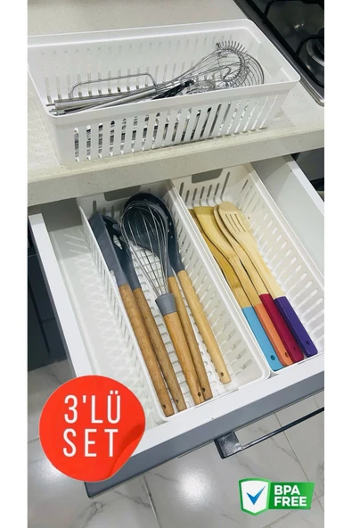Bayev Clio 3'Lü Set Modüler Kaşıklık Ve Kepçelik Çekmece Içi Düzenleyici Mutfak Organizer ürün görseli 1