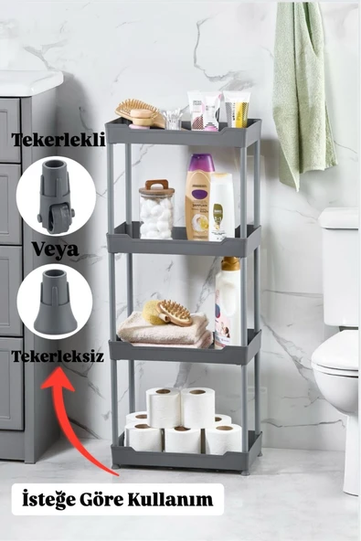 Bayev Clasy Gri 4 Katlı Lavabo Altı Düzenleyici Tekerlekli Mutfak Banyo Düzenleyici Raf Ünitesi ürün görseli 1