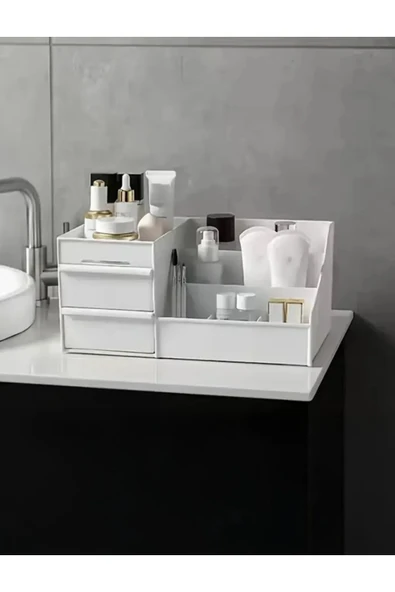 Bayev Elegance Banyo Düzenleyici Diş Fırçalık Çekmceli Kişisel Bakım Ped Organizer Rose Kozmetik Kalemlik ürün görseli 1