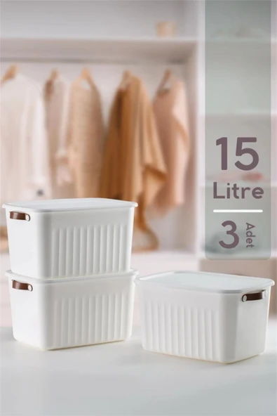 Bayev 3'lü Beyaz 15 Lt Boxsis Set Çok Amaçlı Kapaklı Kutu Dolap Içi Düzenleyici Organizer - Hobi Kutusu ürün görseli 1