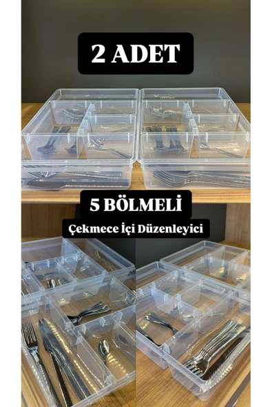Bayev 2 Adet Nova 5 Bölmeli Çekmece Düzenleyici Çatal Kaşık Kutusu Kapaksız - Mutfak Organizer ürün görseli 1