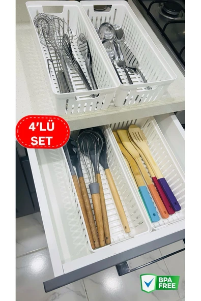 Bayev Clio 4'Lü Set Modüler Kaşıklık Ve Kepçelik Çekmece Içi Düzenleyici Mutfak Organizer ürün görseli 1