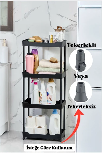 Bayev Clasy Siyah 4 Katlı Lavabo Altı Düzenleyici Tekerlekli Mutfak Banyo Düzenleyici Raf Ünitesi ürün görseli 1
