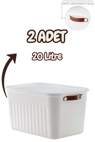 Bayev 2'Li Beyaz 20 Lt Boxsis Set Mega Boy Çok Amaçlı Kapaklı Kutu Dolap Düzenleyici Organizer-Hobi Kutusu ürün görseli 1