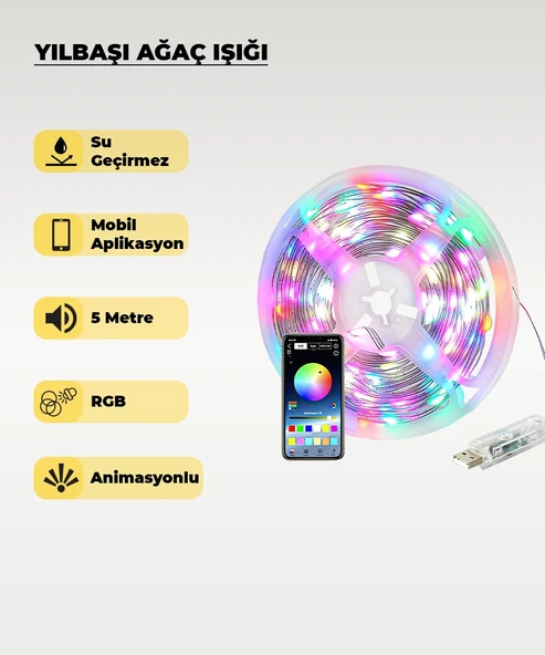 Yılbaşı Ağacı Şerit Led - 10 Metre- Telefondan Kontrol - Ses Duyarlı ürün görseli 1