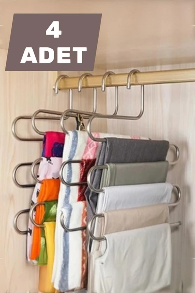 Bayev 4 Adet 5 Bölmeli Metal Elbise Askısı - Giysi Pantalon Eşarp Kıyafet Gardrop Düzenleyici Organizer ürün görseli 1