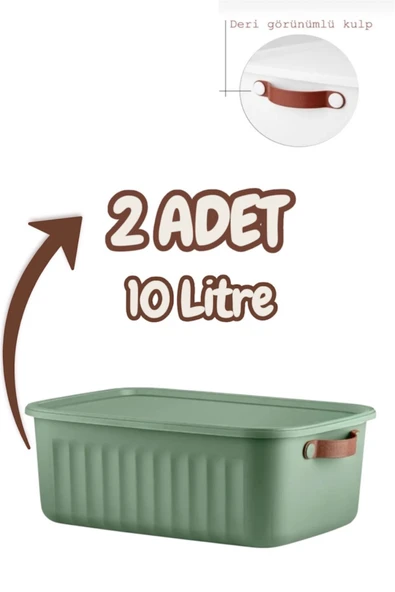 Bayev 2'li Yeşil 10 Lt Boxsis Set Çok Amaçlı Kapaklı Kutu Dolap Içi Düzenleyici Organizer - Hobi Kutusu ürün görseli 1