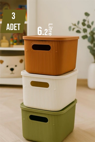 Bayev Colors Mix 3 Adet 6 Lt Dolap İçi Düzenleyici Organizer Hobi Oyuncak Kutusu Kapaklı Saklama Kutusu ürün görseli 1