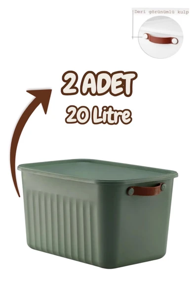 Bayev 2'Li Yeşil 20 Lt Boxsis Set Mega Boy Çok Amaçlı Kapaklı Kutu Dolap Düzenleyici Organizer-Hobi Kutusu ürün görseli 1